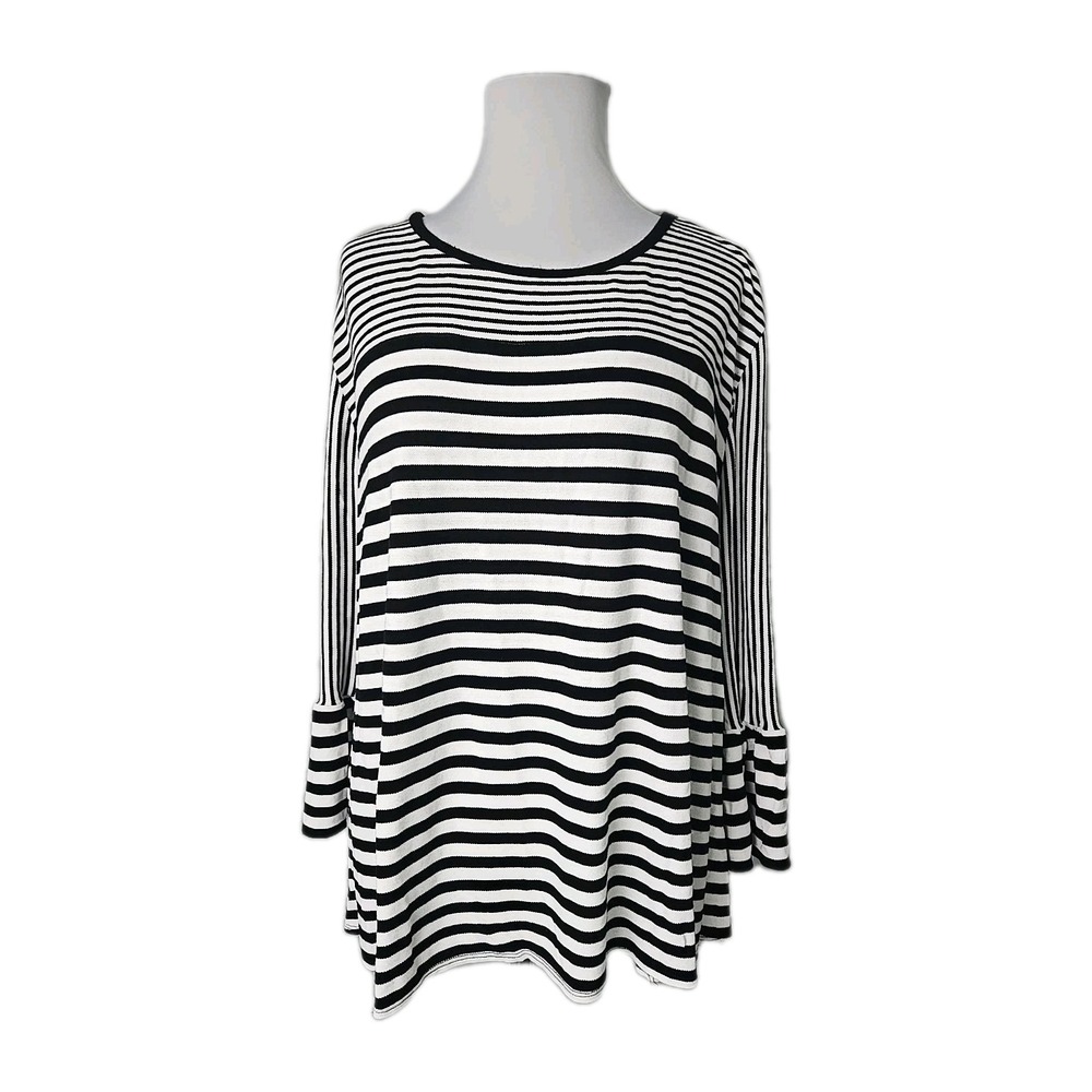 RUBY RD. Black White Striped Bell Sleeve Knit Sweater Top Plus 3X